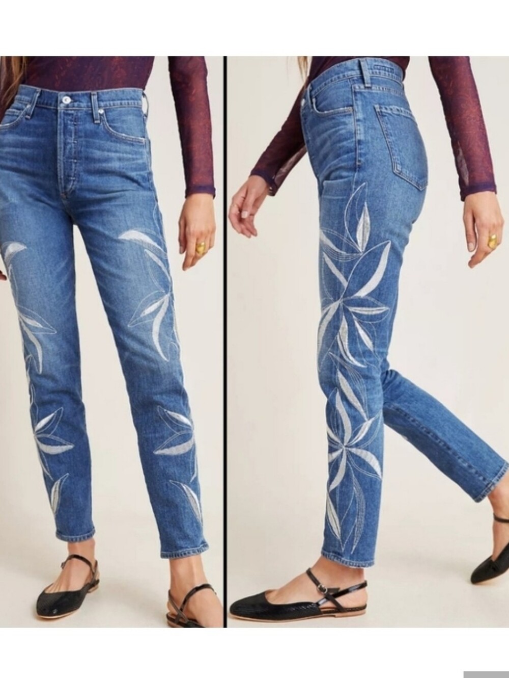 CITIZENS OF HUMANITY Womens Olivia High Rise Slim Ankle Embroidered Jeans Sz 30